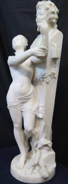 Vintage Marble Sculpture of Bacchus & a Nymph