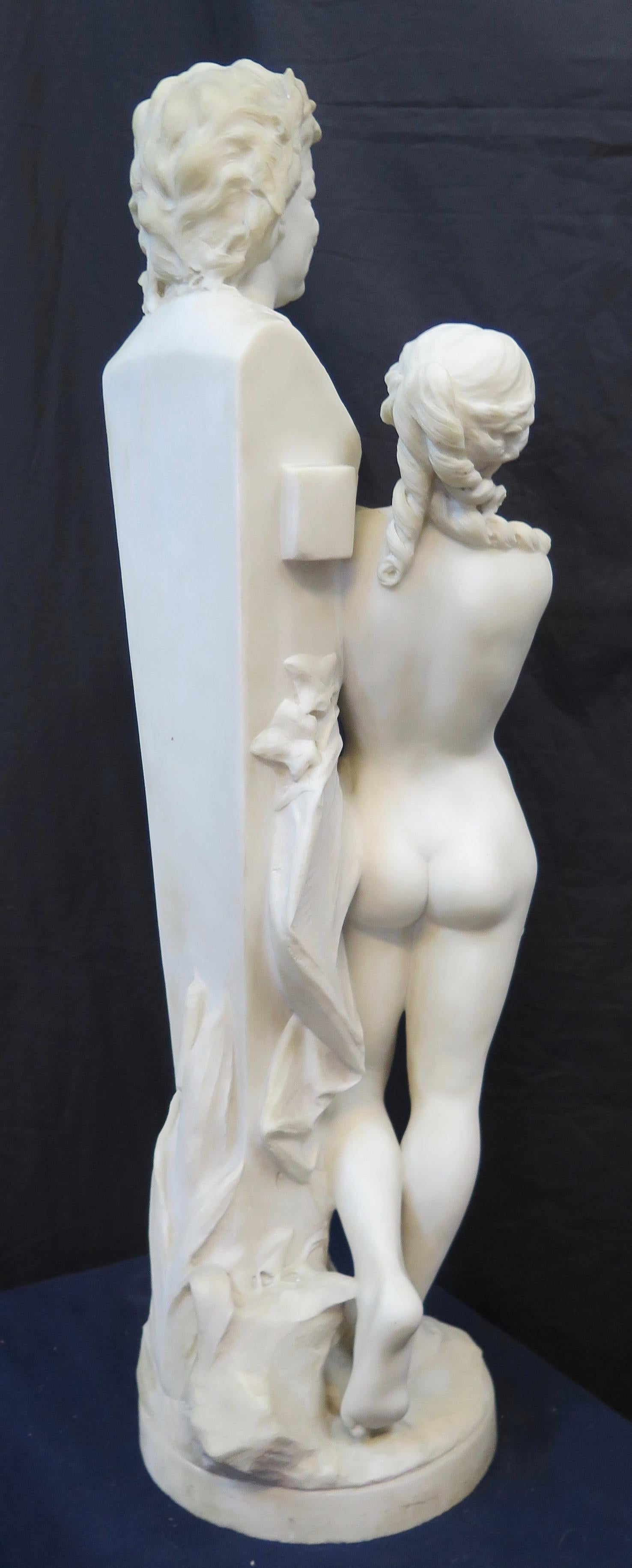 Vintage Marble Sculpture of Bacchus & a Nymph In Good Condition In Bronx, NY