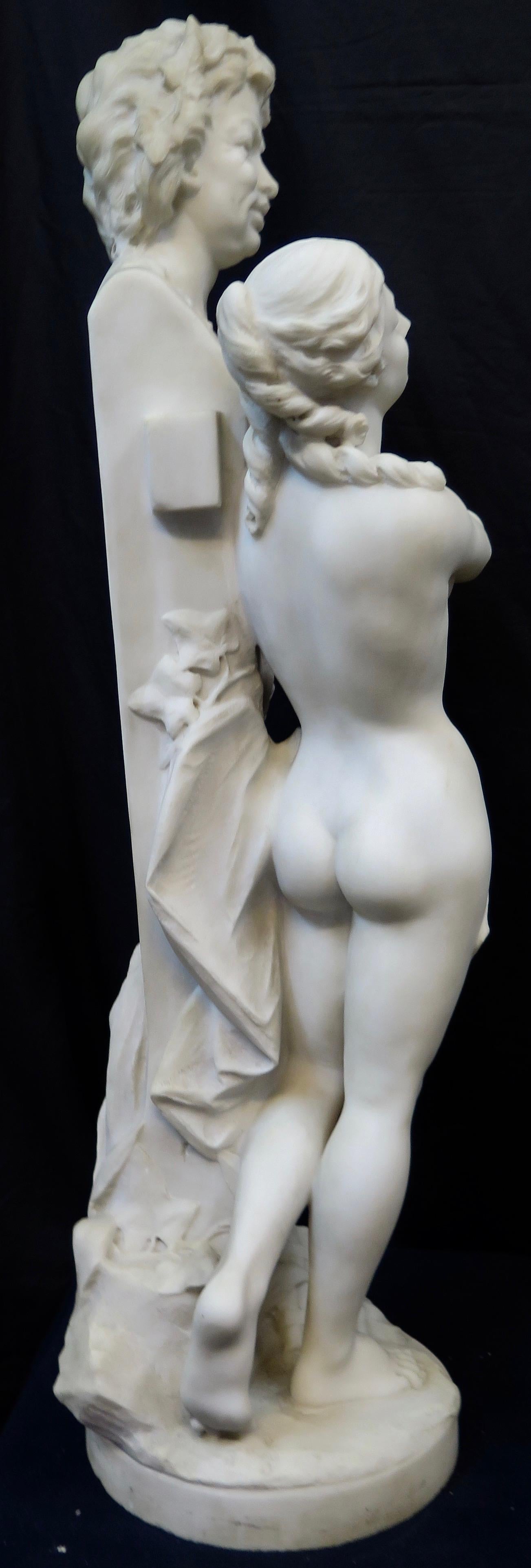 19th Century Vintage Marble Sculpture of Bacchus & a Nymph