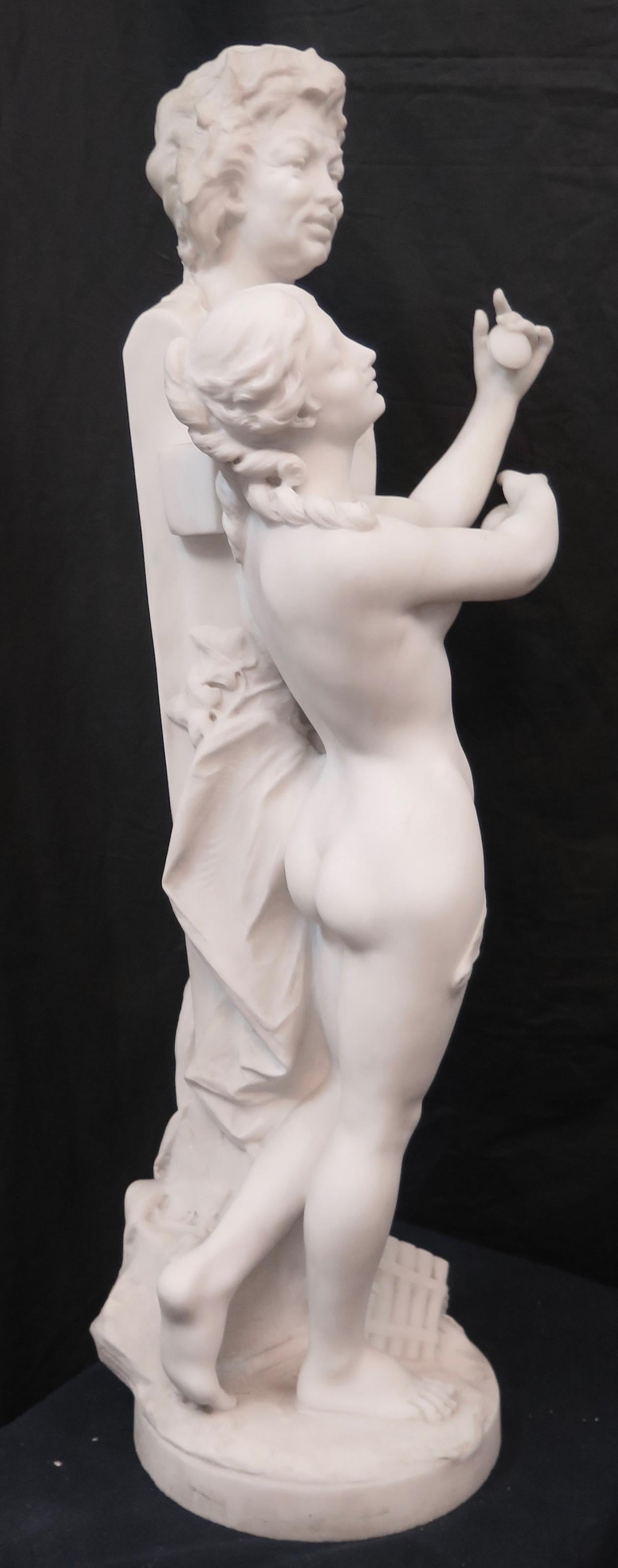 Vintage Marble Sculpture of Bacchus & a Nymph 1