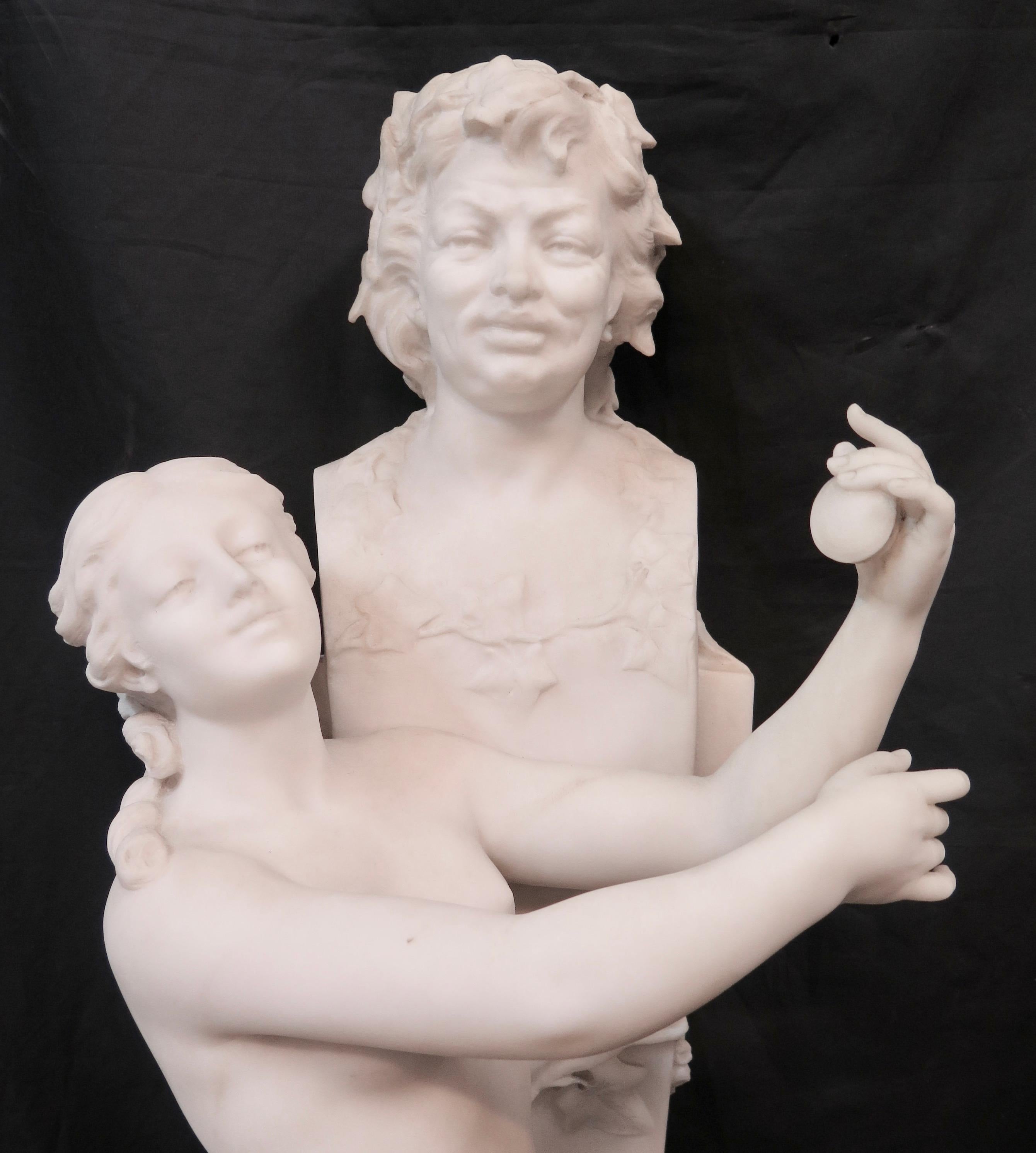 Vintage Marble Sculpture of Bacchus & a Nymph 2