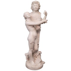 Vieille Sculpture en Marbre de Bacchus & une Nymphe