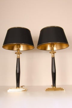 Vintage Marble Table Lamps Italian Napoleonic Column Lamps Black Gold, a Pair