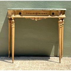 Vintage Marble Top Carved Console Wall Table