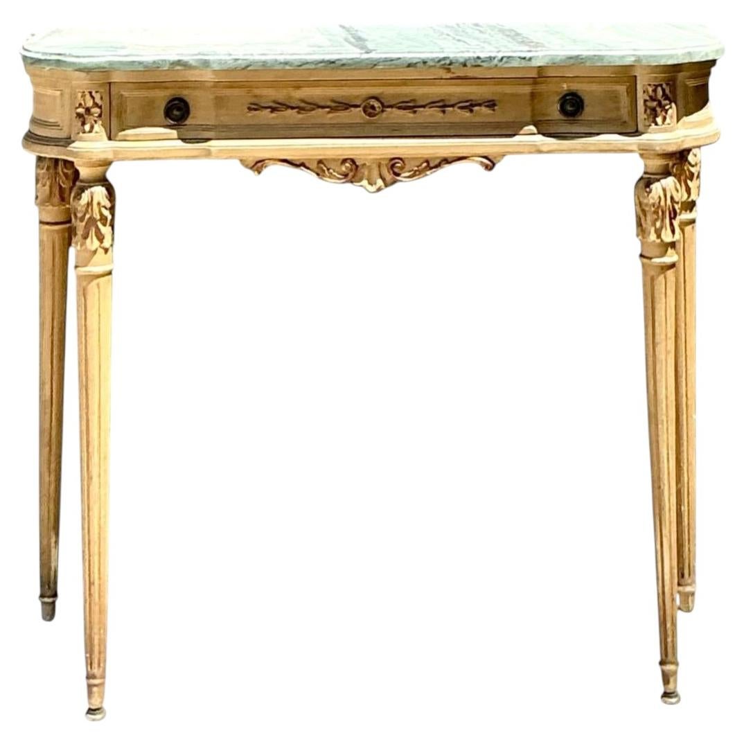 Vintage Marble Top Carved Console Wall Table For Sale