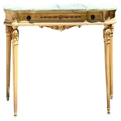 Vintage Marble Top Carved Console Wall Table
