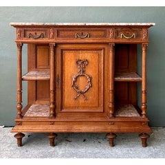 Vintage Marble Top Carved Wood Sideboard