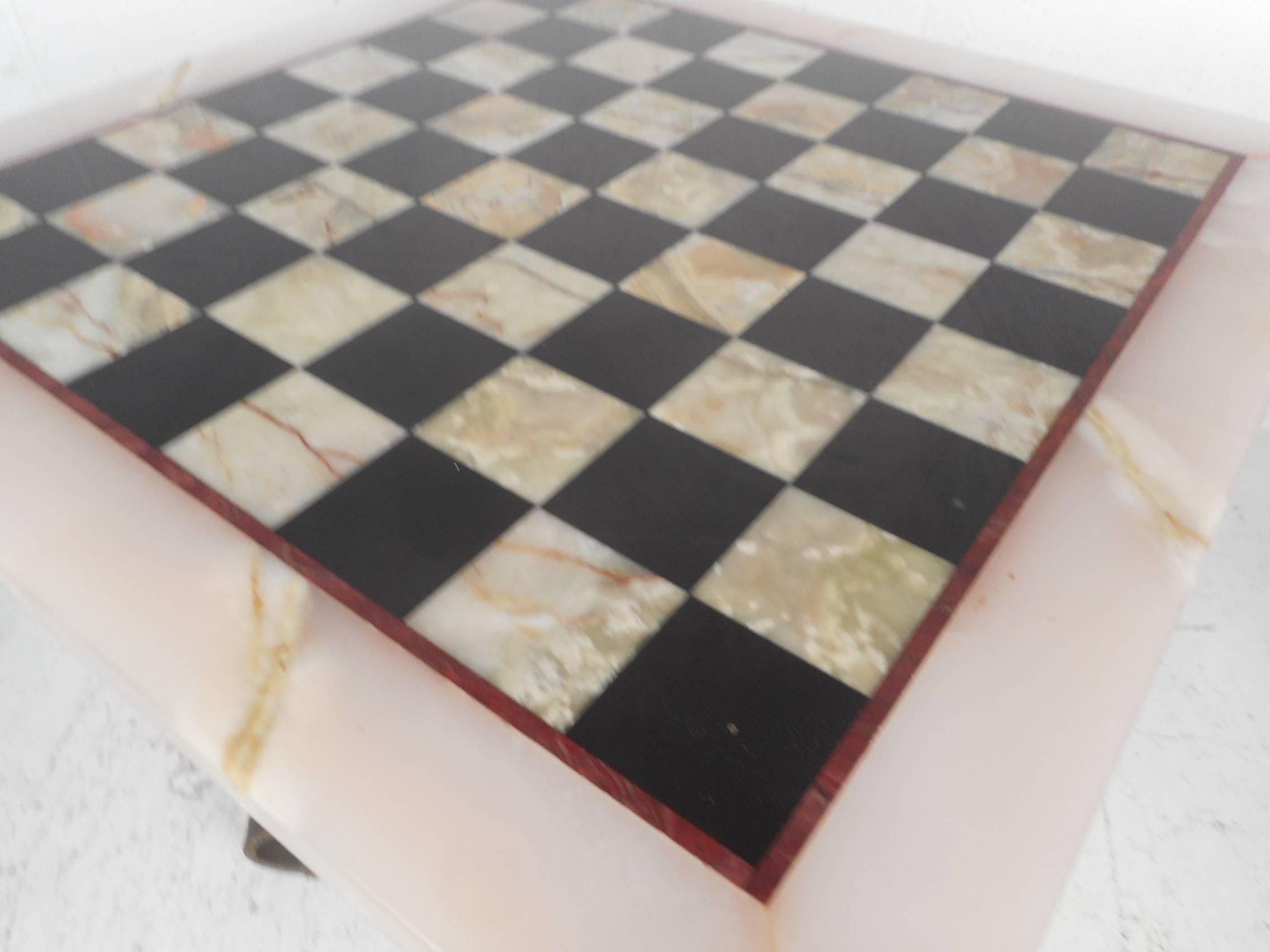 Mid-Century Modern Vintage Marble-Top Chessboard Game Table