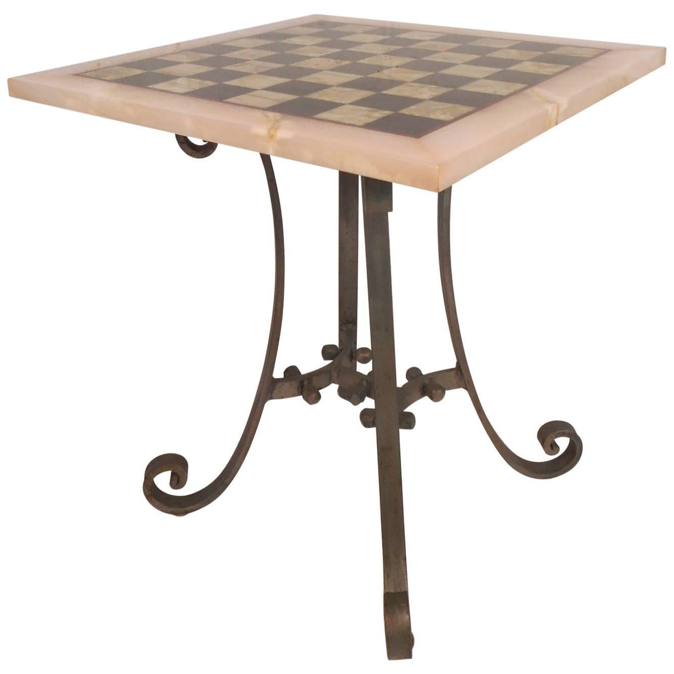 Vintage Marble-Top Chessboard Game Table