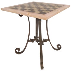 Vintage Marble-Top Chessboard Game Table