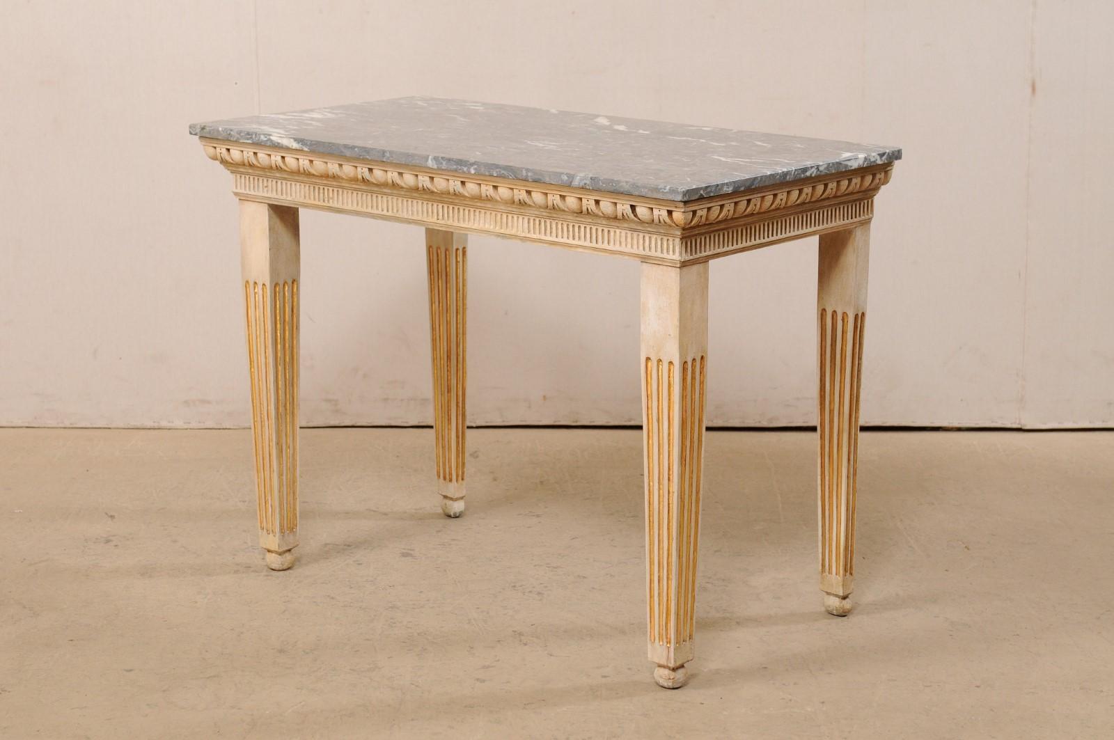 Vintage Marble-Top Console Table with Egg-n-Dart & Fluted Carved Embellishments 4
