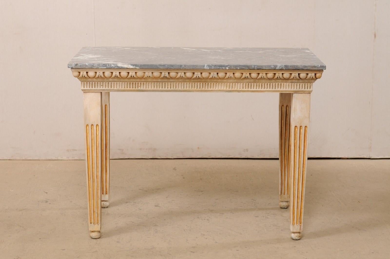 Vintage Marble-Top Console Table with Egg-n-Dart & Fluted Carved Embellishments 5