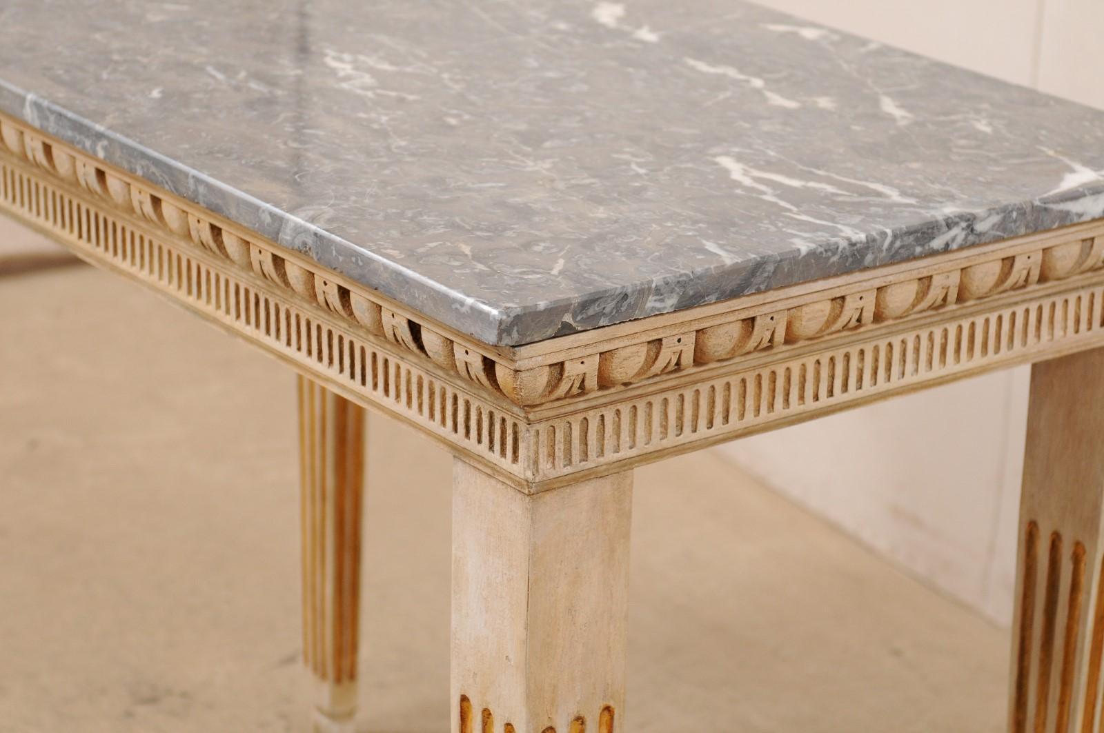American Vintage Marble-Top Console Table with Egg-n-Dart & Fluted Carved Embellishments