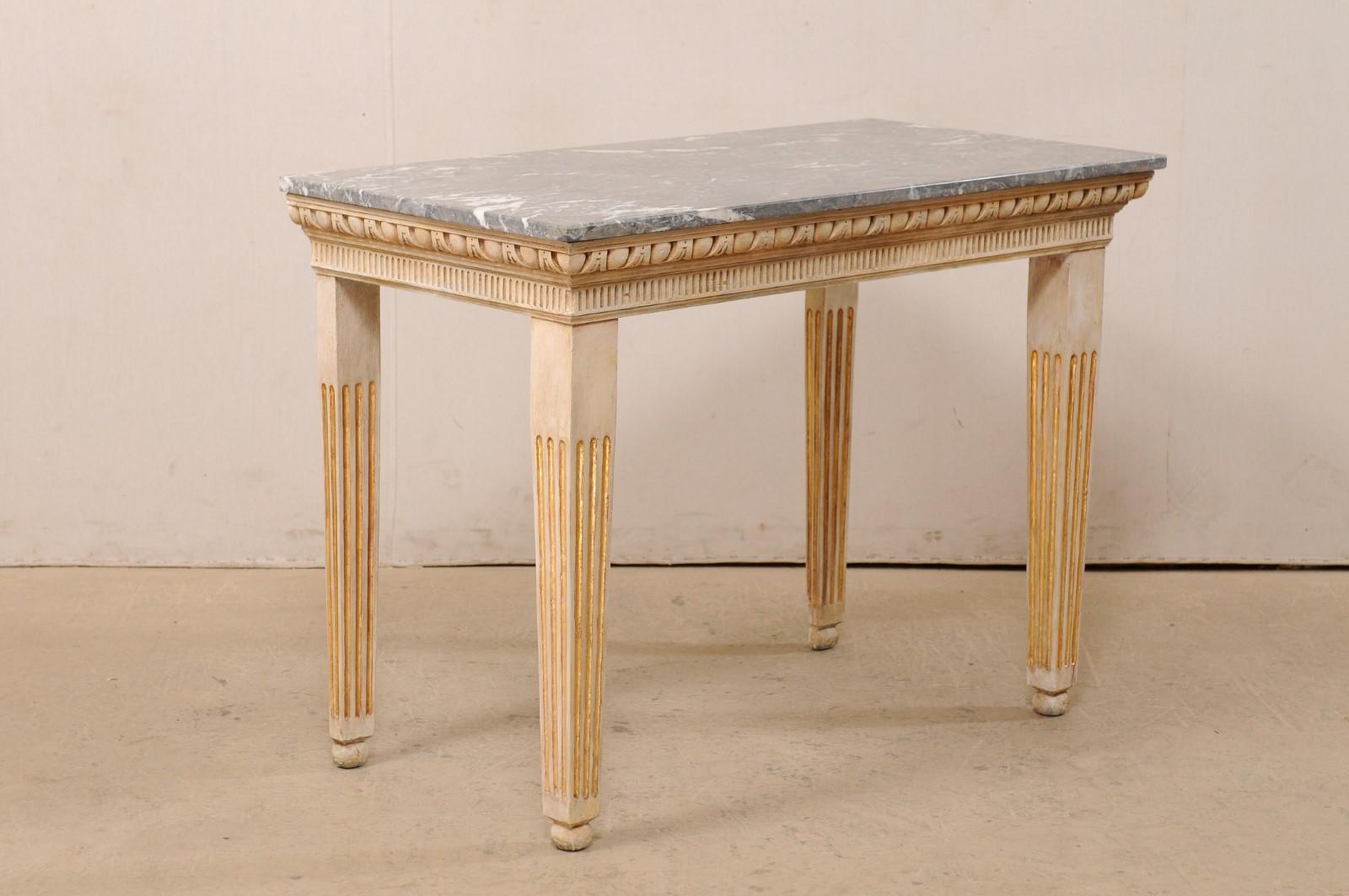 Vintage Marble-Top Console Table with Egg-n-Dart & Fluted Carved Embellishments In Good Condition In Atlanta, GA