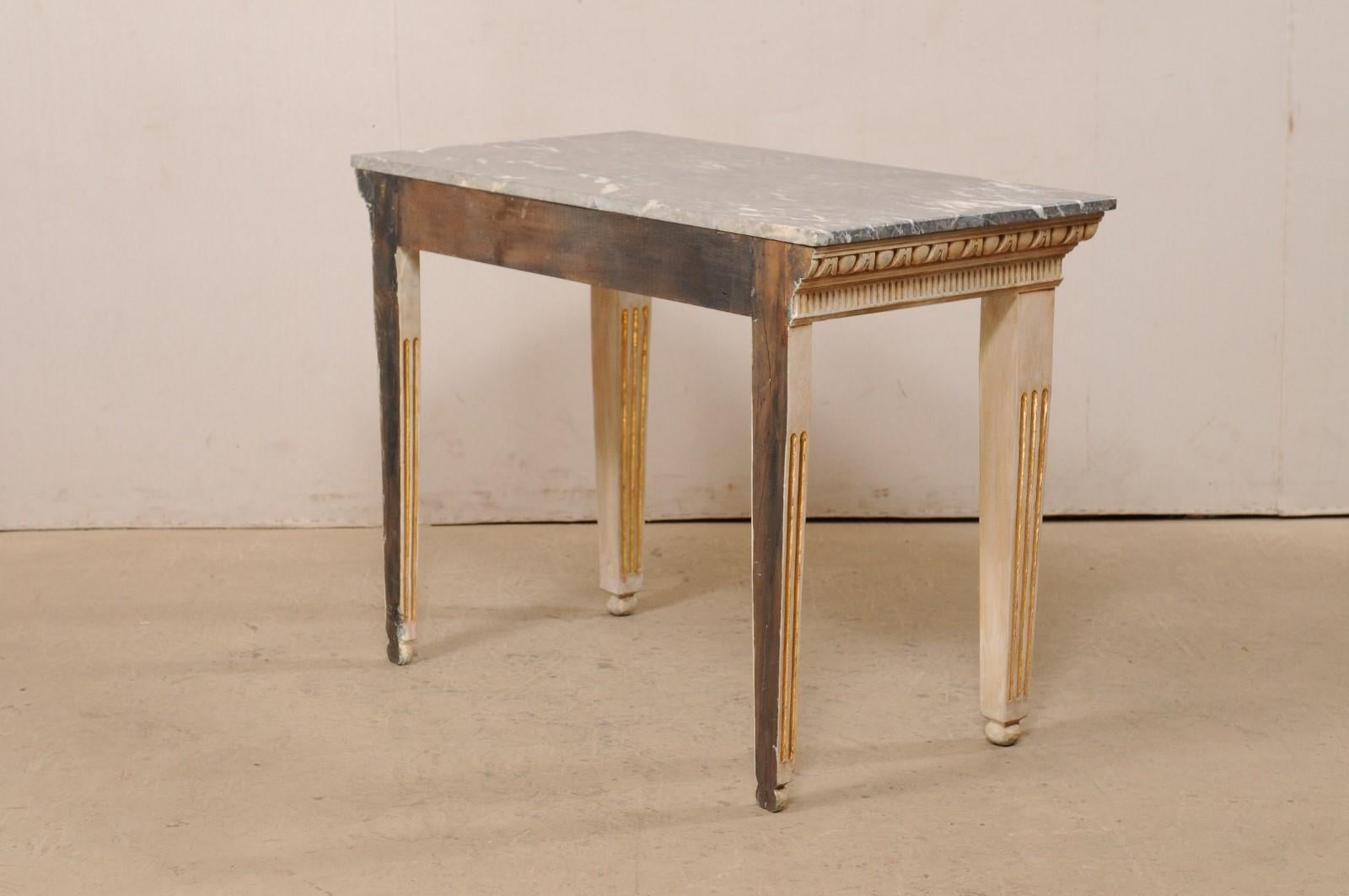 20th Century Vintage Marble-Top Console Table with Egg-n-Dart & Fluted Carved Embellishments