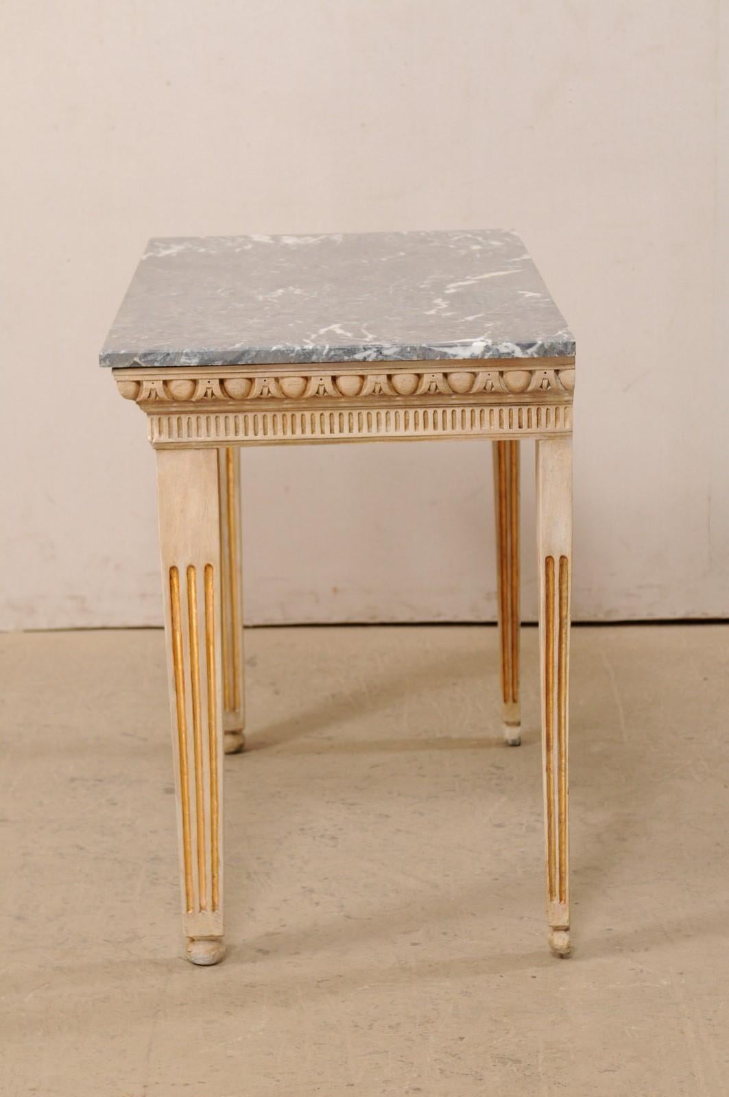 Vintage Marble-Top Console Table with Egg-n-Dart & Fluted Carved Embellishments 3
