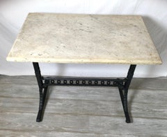 Vintage Marble Top Industrial Work Table with Iron Base