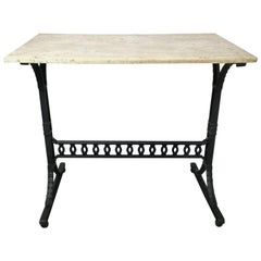 Vintage Marble Top Industrial Work Table with Iron Base