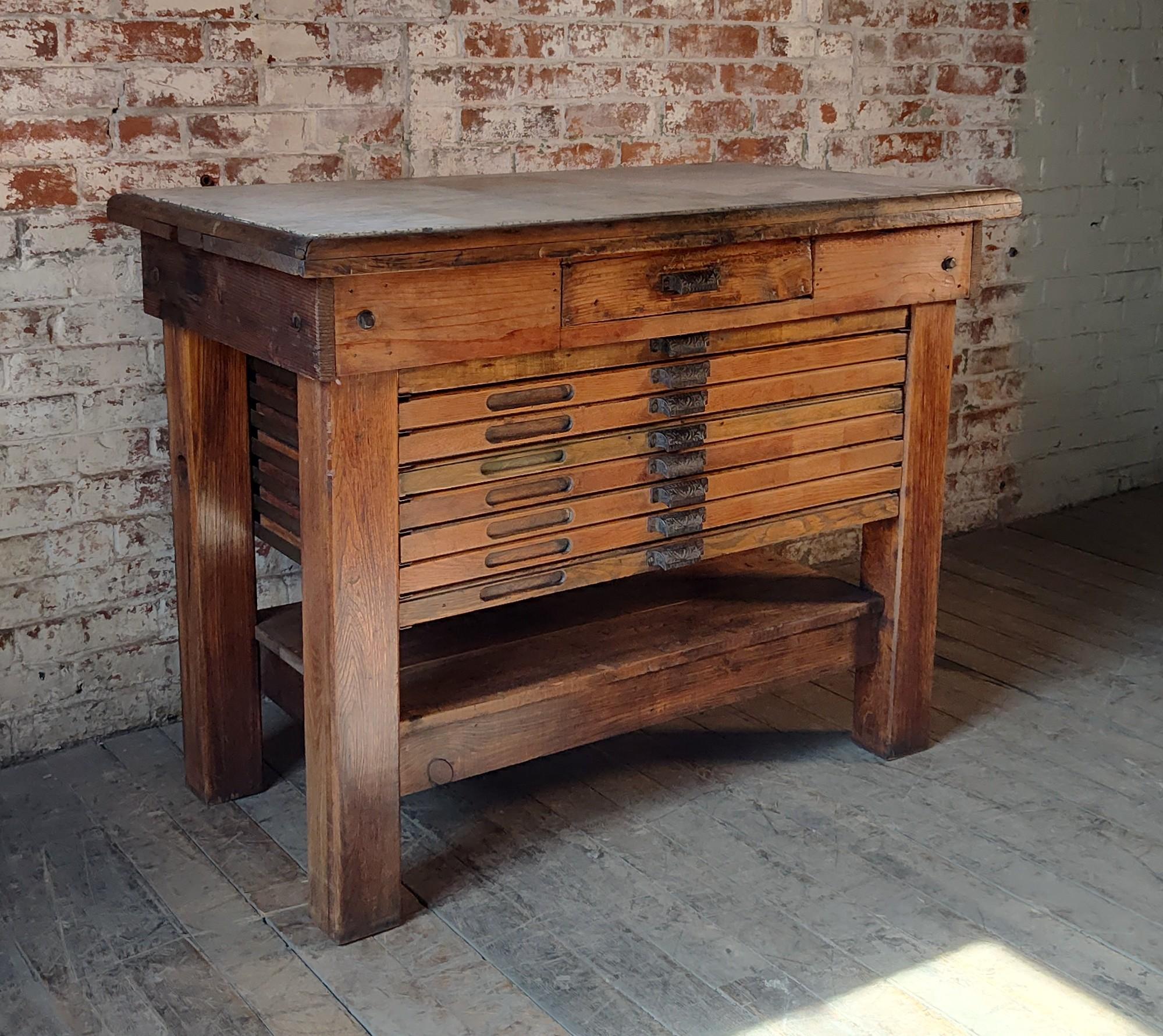 Vintage Industrial Marble Top Printer's Cabinet

Overall Dimensions: 25 1/2