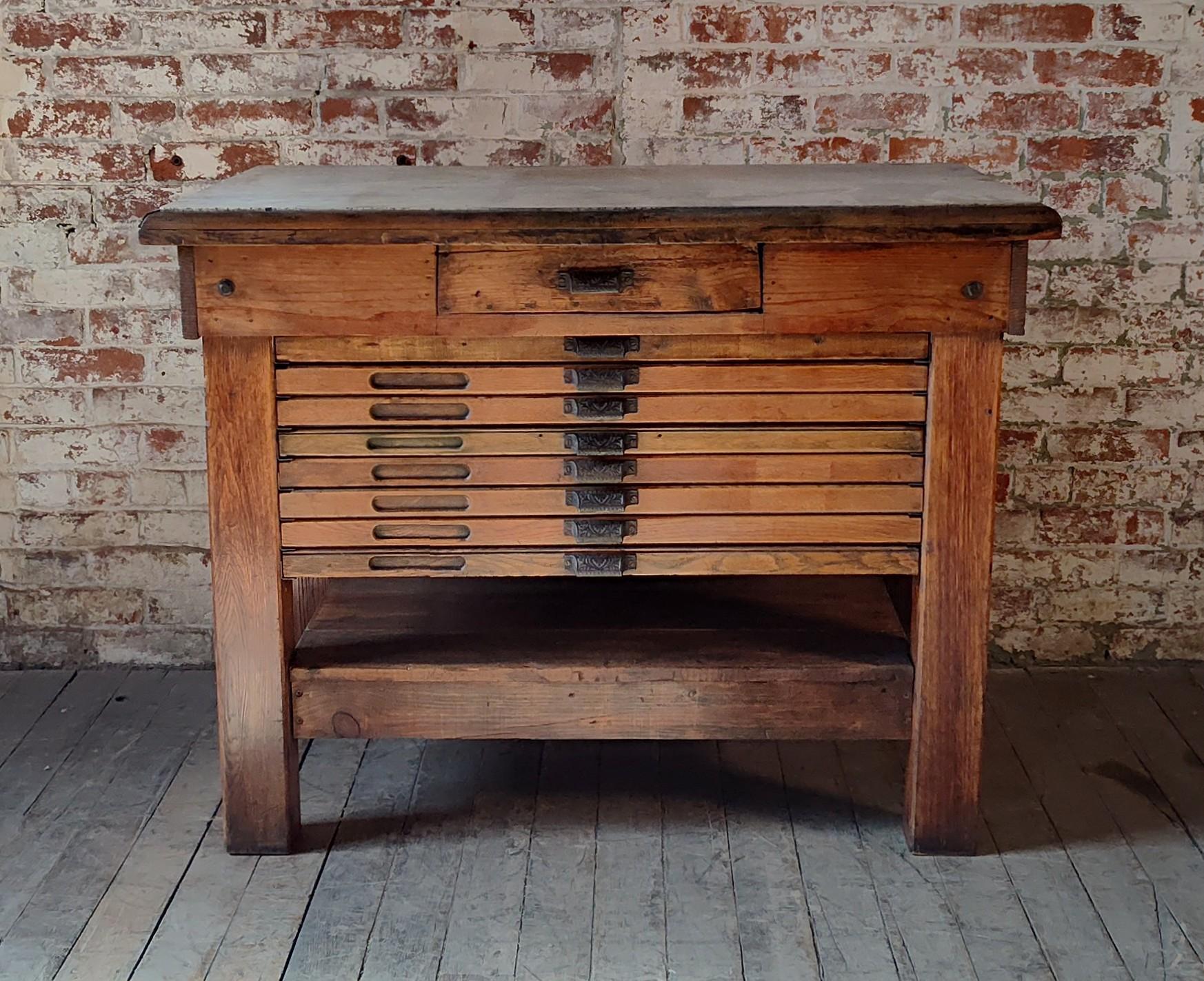 American Vintage Marble Top Kitchen Island / Display Table