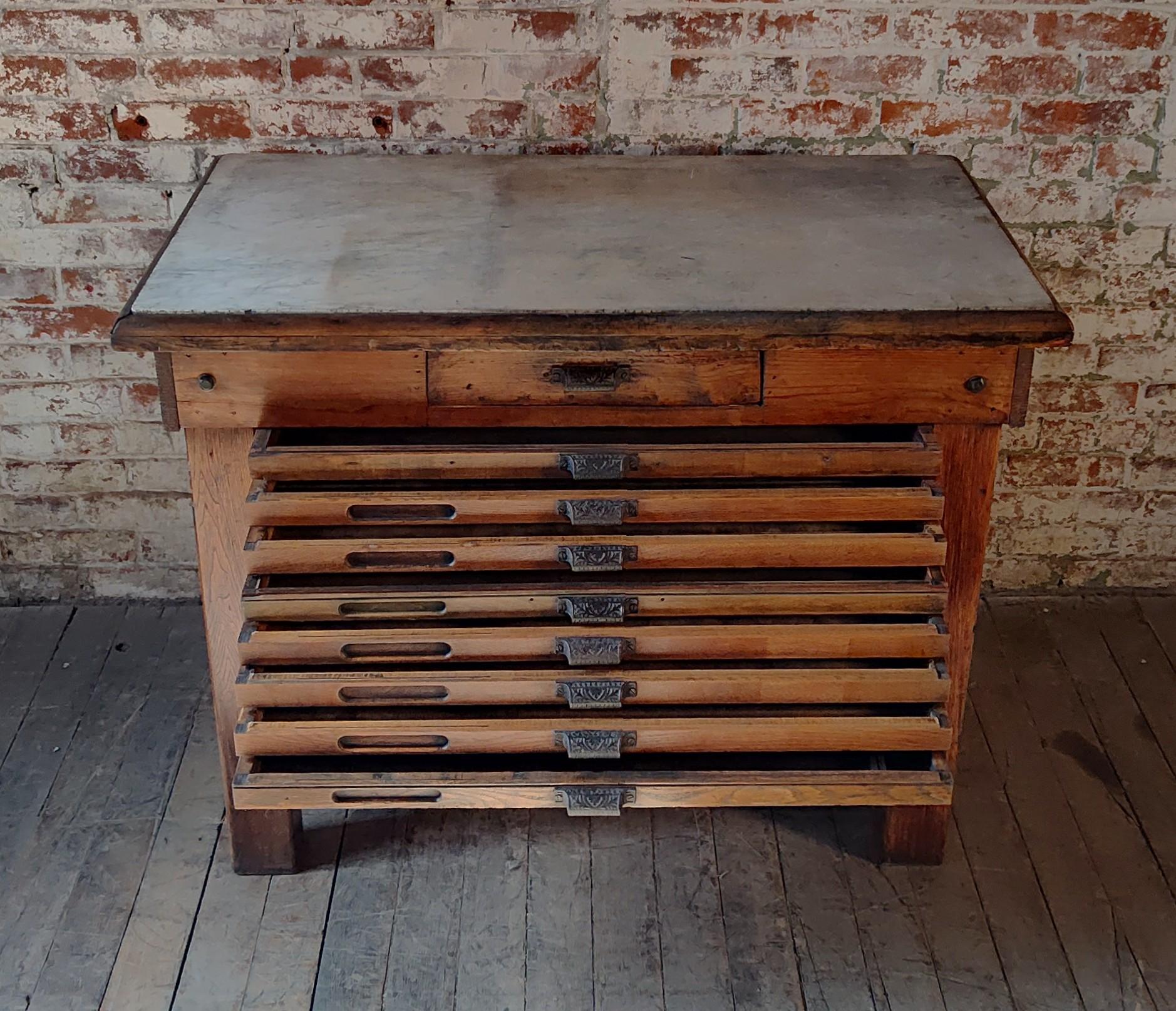 20th Century Vintage Marble Top Kitchen Island / Display Table