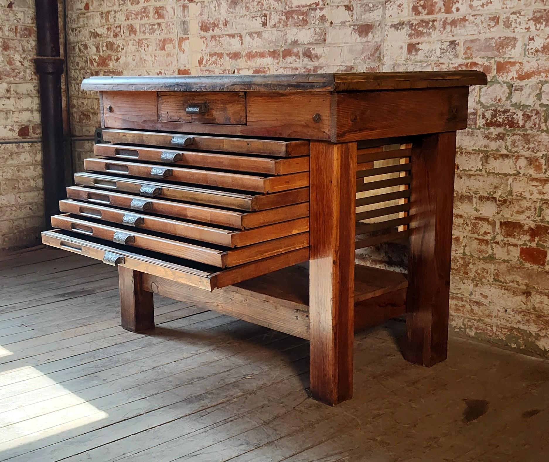 Steel Vintage Marble Top Kitchen Island / Display Table