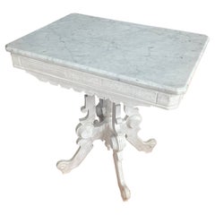 Vintage Marble Top Side Table with Decorative Pedestal Base Antique Marble Top Side Table with Decorative Pedestal Base