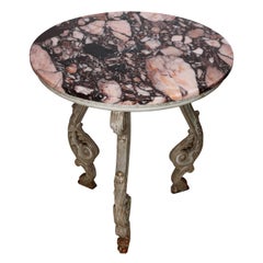 Vintage Marble Top Three Legged Side Table With Wood Base