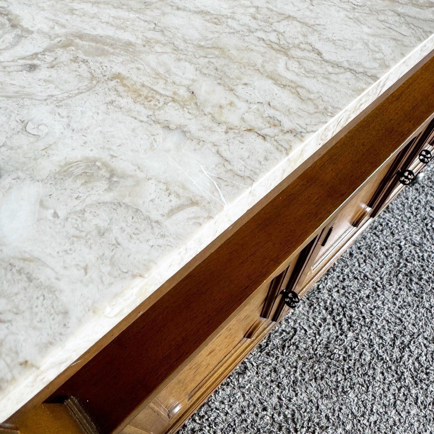 Vintage Marble Top Wooden Service Cart With Burl Doors 5