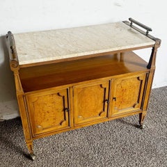 Vintage-Servicewagen aus Holz mit Marmorplatte und Holztüren aus Wurzelholz