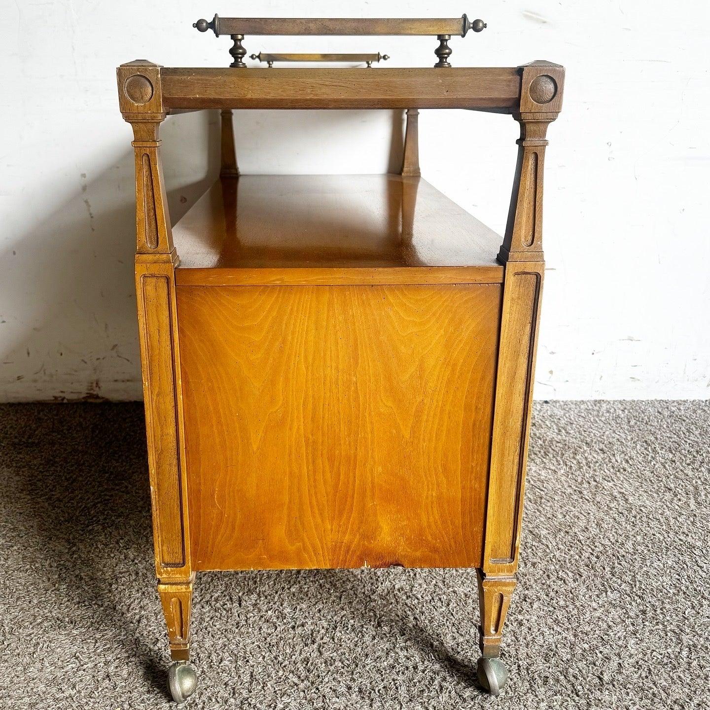 Vintage Marble Top Wooden Service Cart With Burl Doors 3
