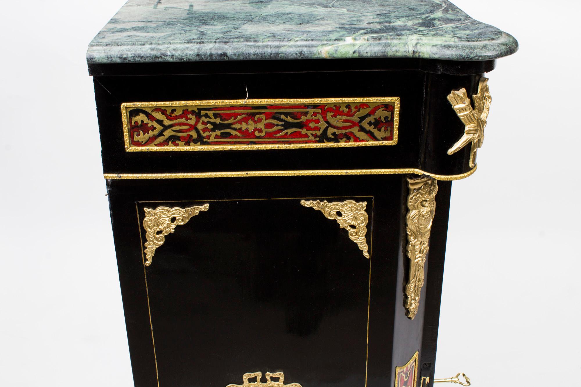 Vintage Marble Topped Boulle Ebonised Pier Side Cabinet 20thC 11