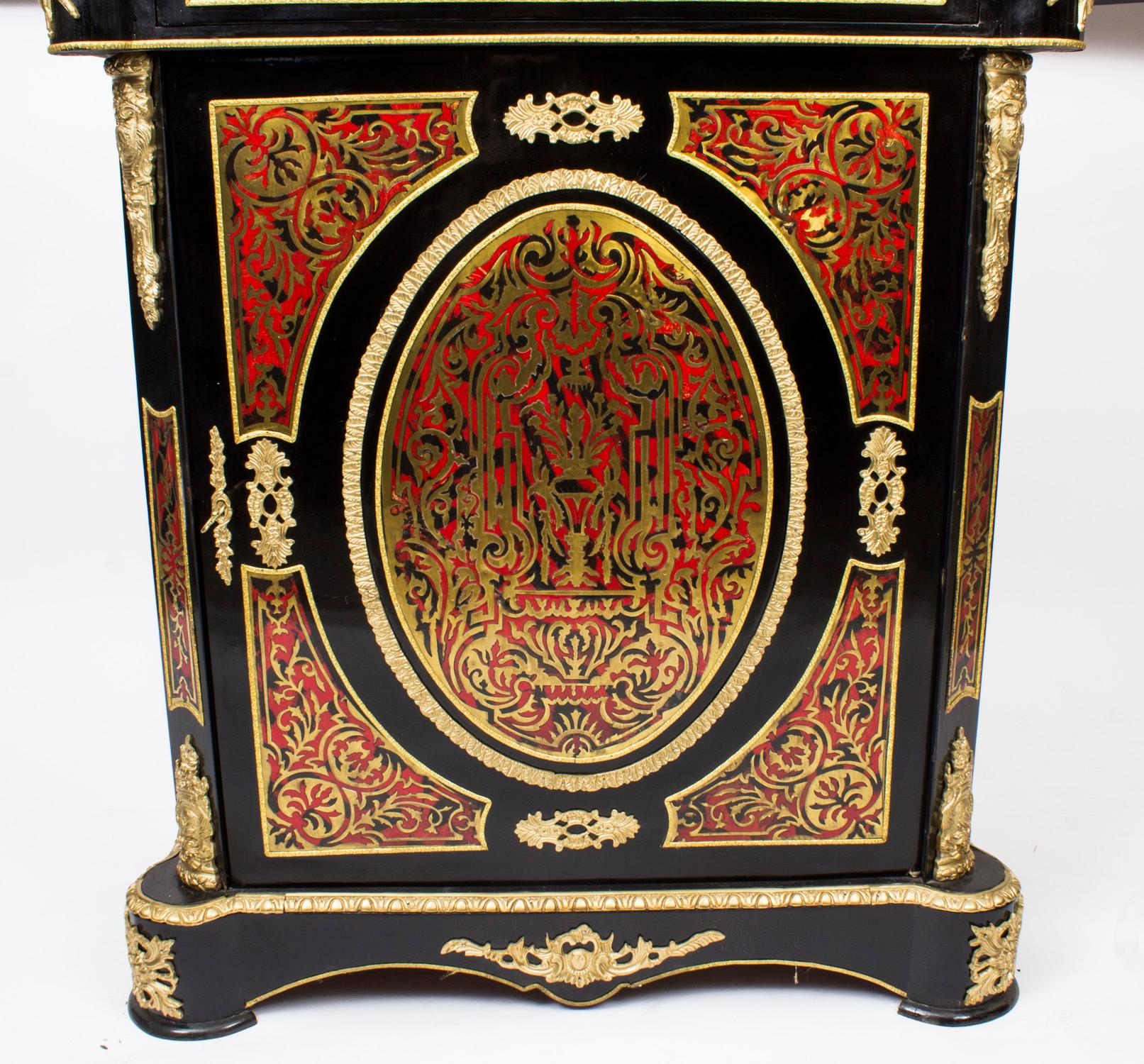 Vintage Marble Topped Boulle Ebonised Pier Side Cabinet 20thC In Good Condition In London, GB