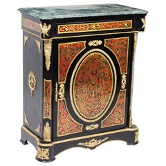 Vintage Marble Topped Boulle Ebonised Pier Side Cabinet 20thC