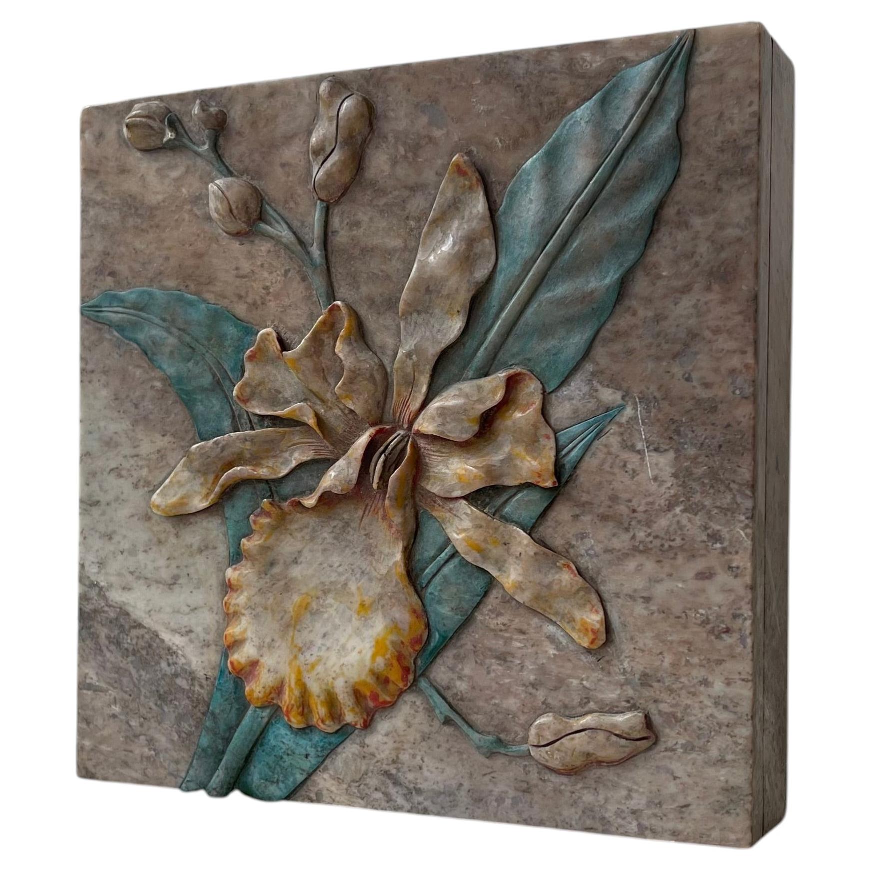 Vintage Marble Trinket Box Hand-cut with Flowers in Relief