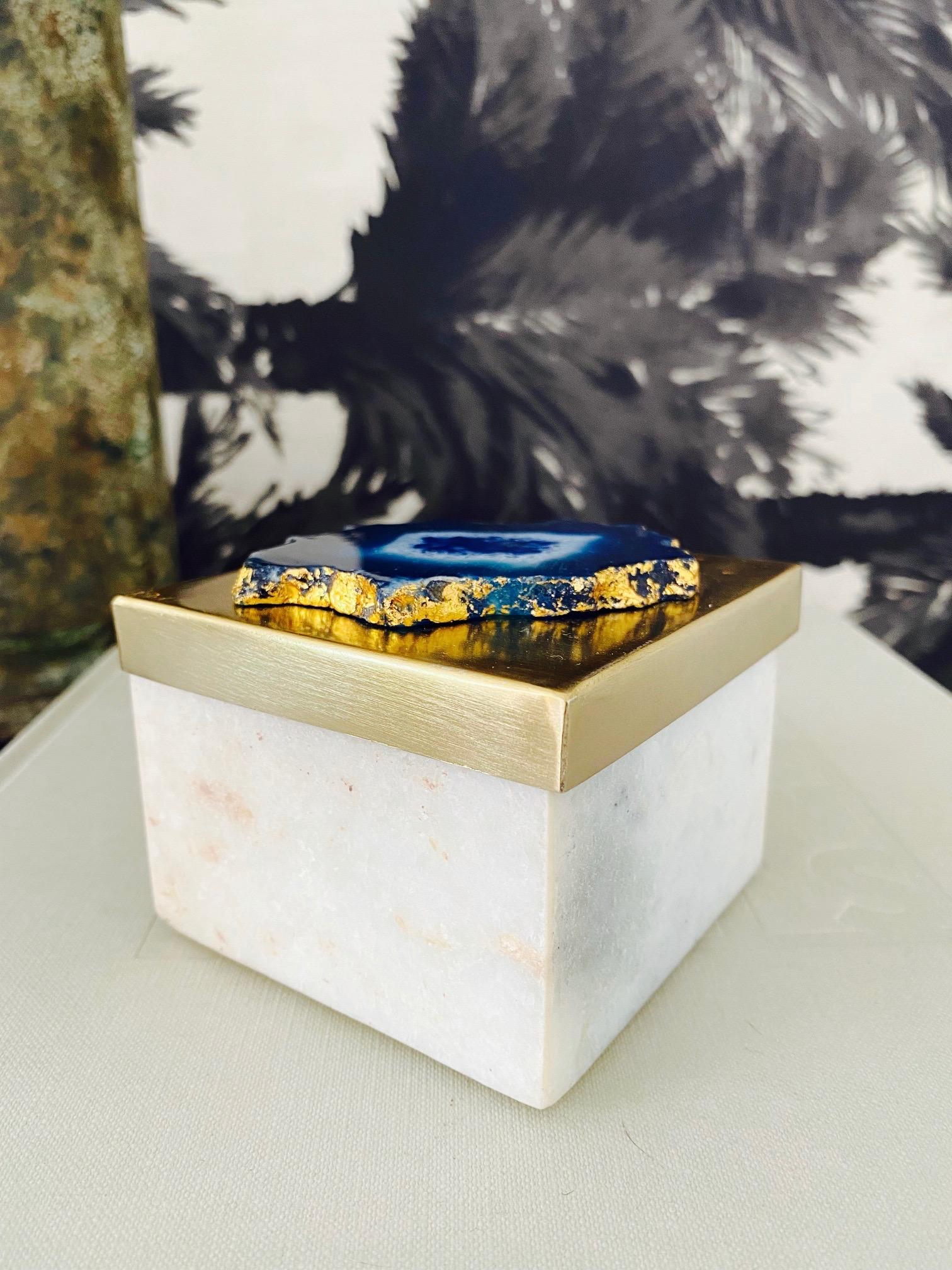Vintage Marble Trinket Box with Gemstone Inset Top 2
