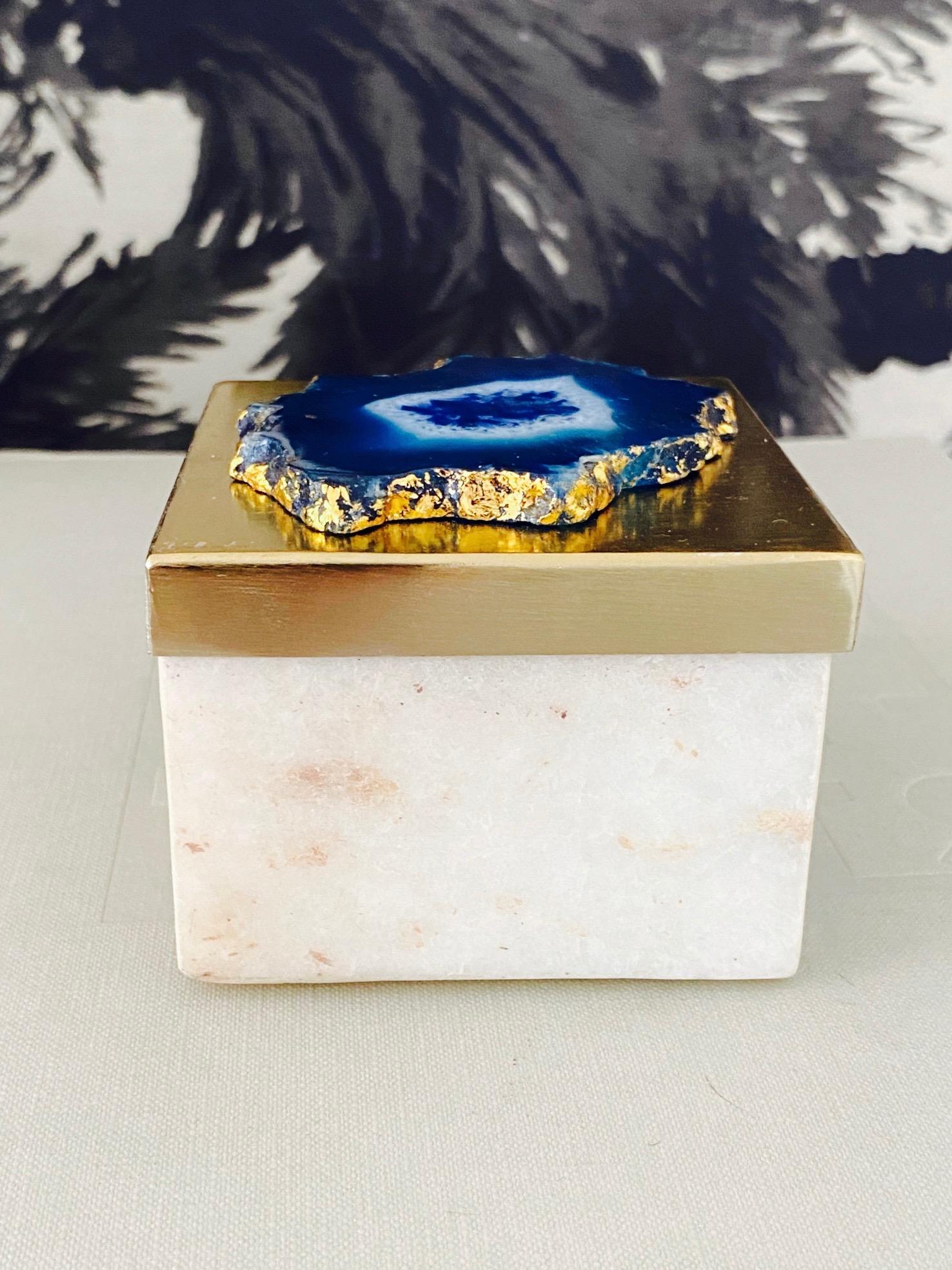 Organic Modern Vintage Marble Trinket Box with Gemstone Inset Top