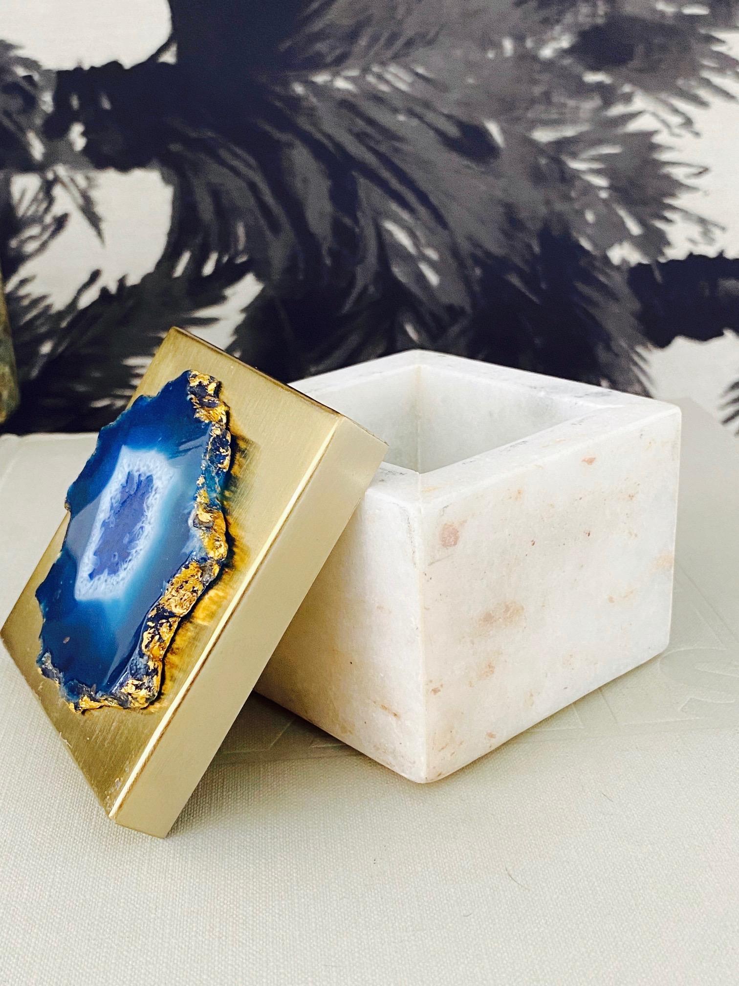 Brazilian Vintage Marble Trinket Box with Gemstone Inset Top