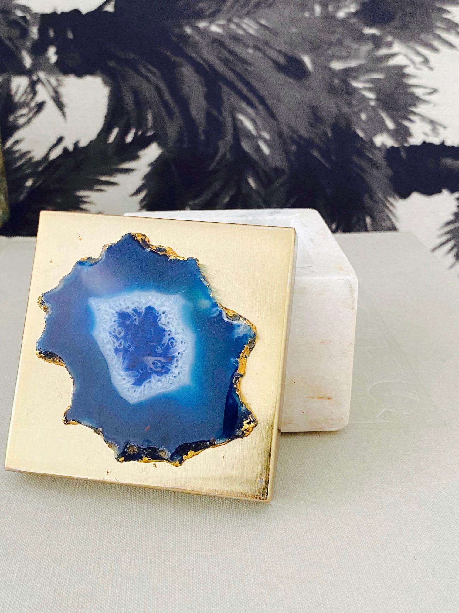Hand-Carved Vintage Marble Trinket Box with Gemstone Inset Top