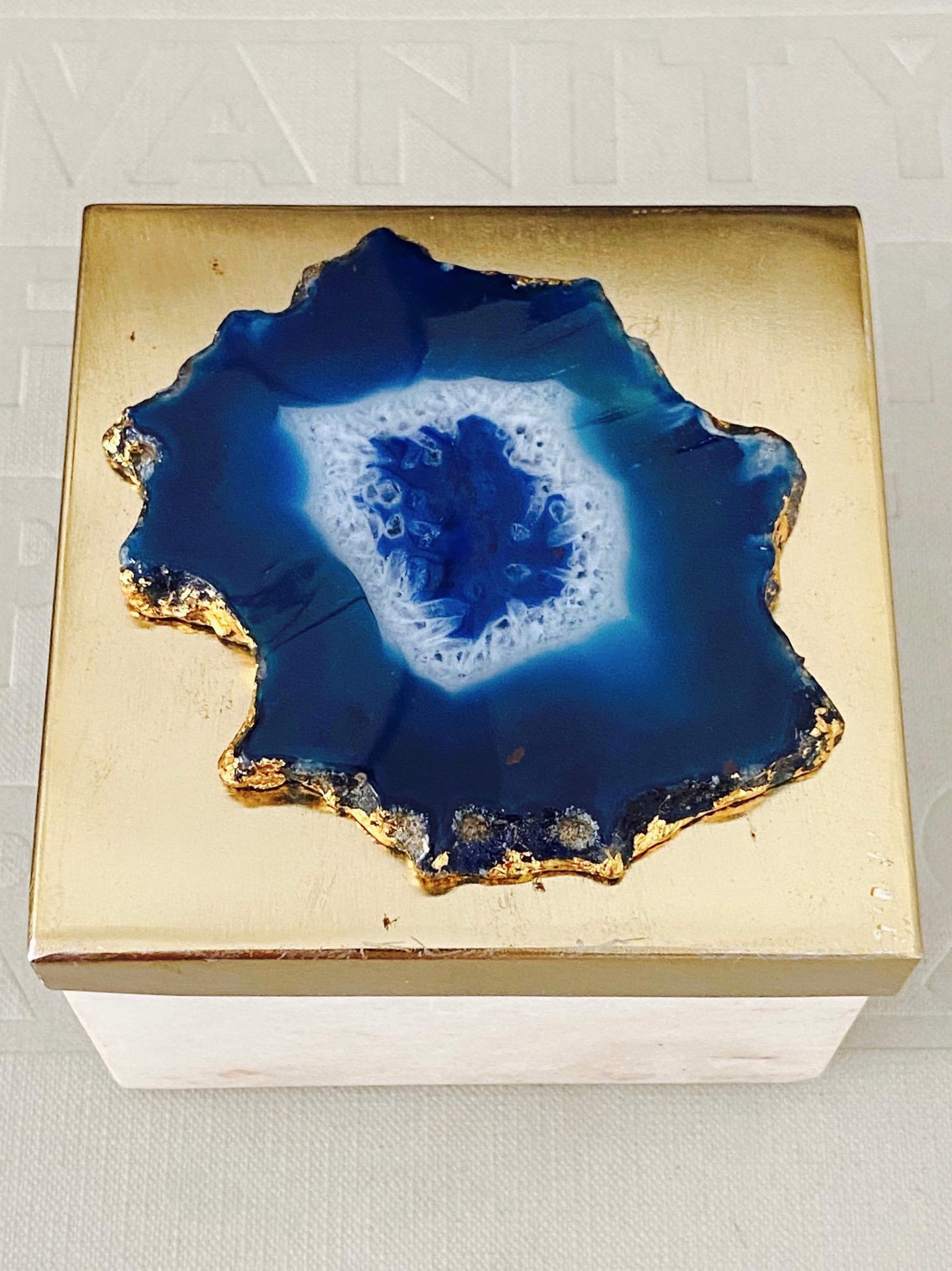Vintage Marble Trinket Box with Gemstone Inset Top In Good Condition In Fort Lauderdale, FL