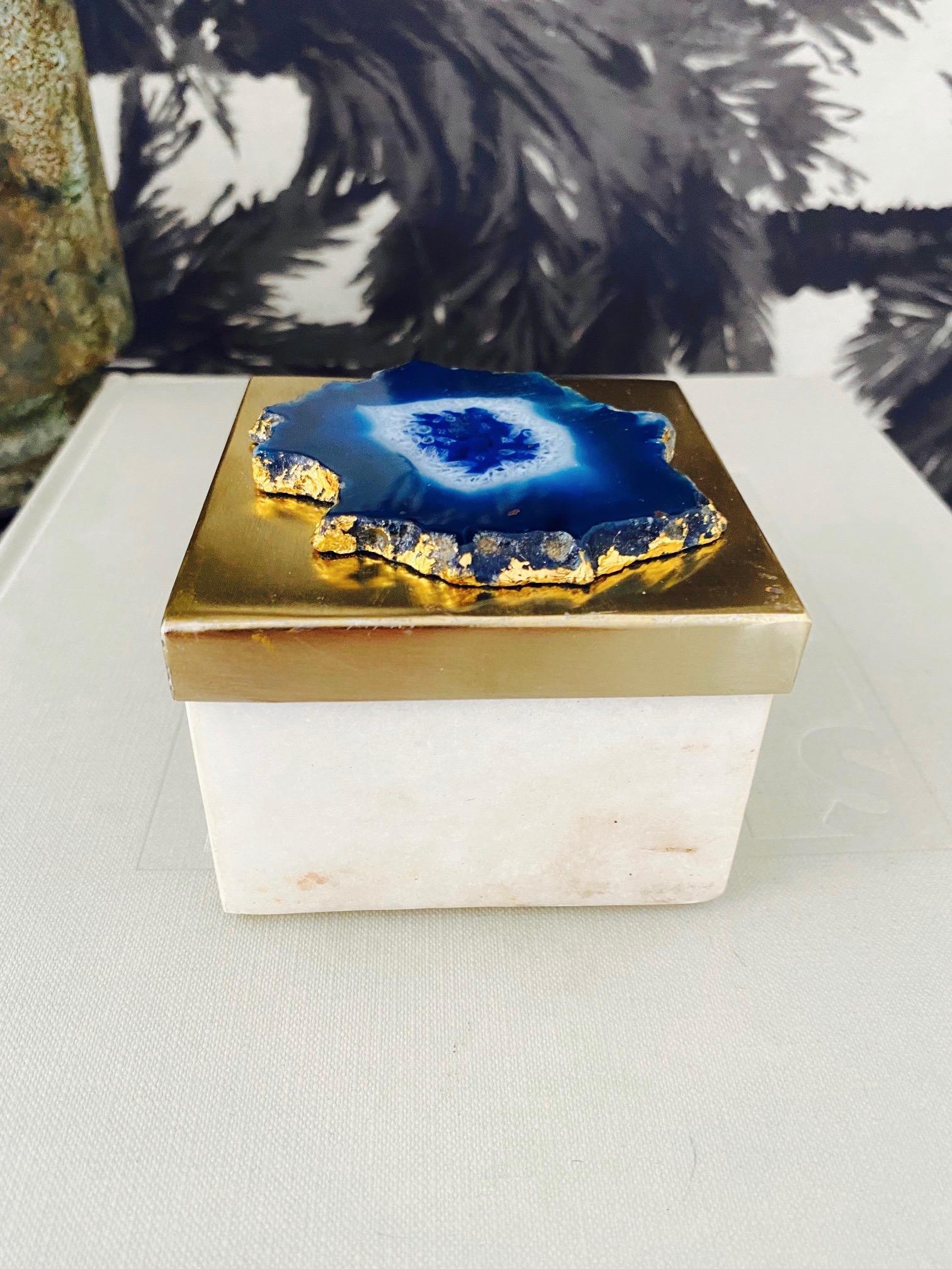 Contemporary Vintage Marble Trinket Box with Gemstone Inset Top