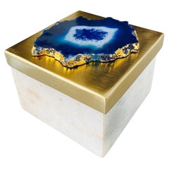 Vintage Marble Trinket Box with Gemstone Inset Top
