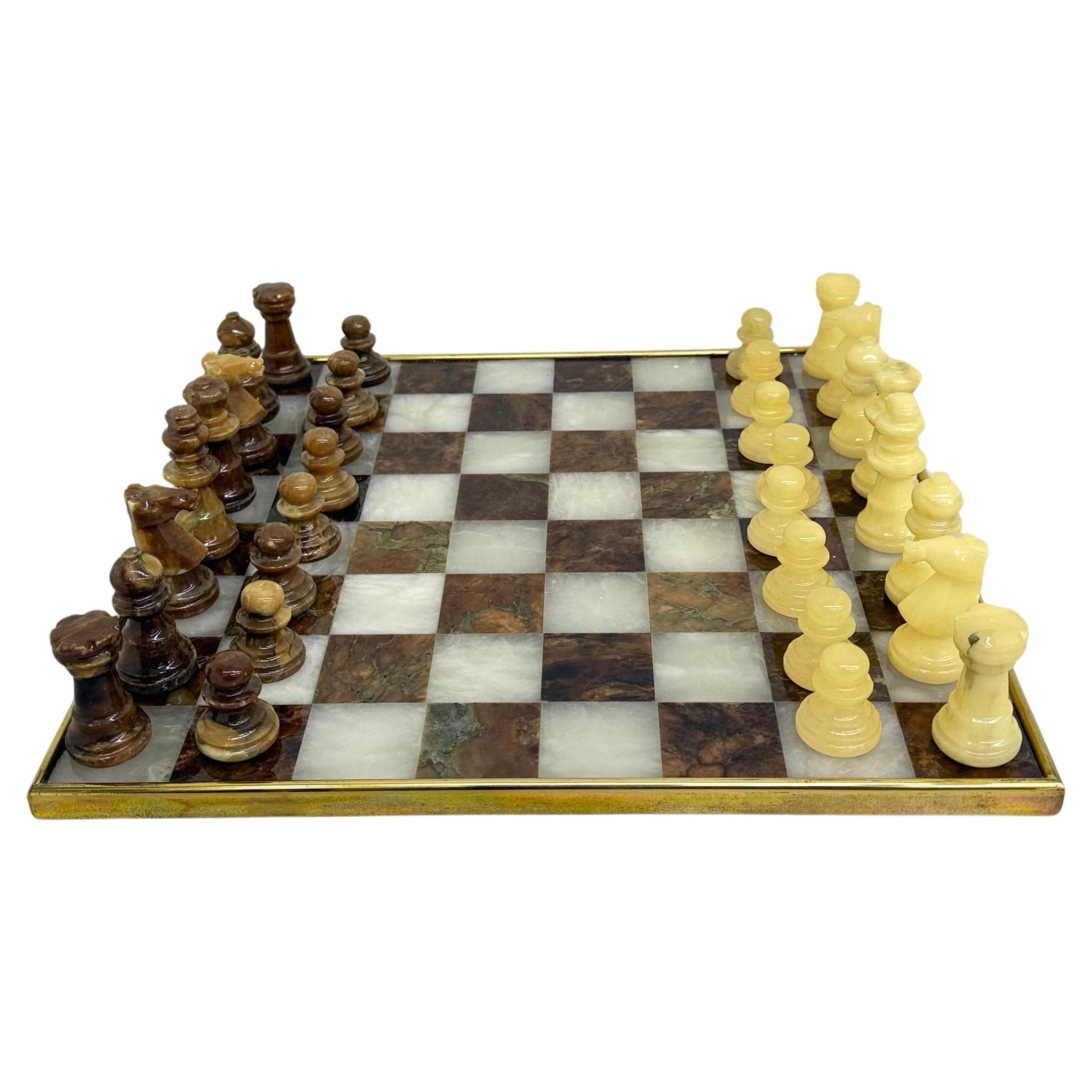 Vintage marble with brass chess set by Chiellini , 1970s