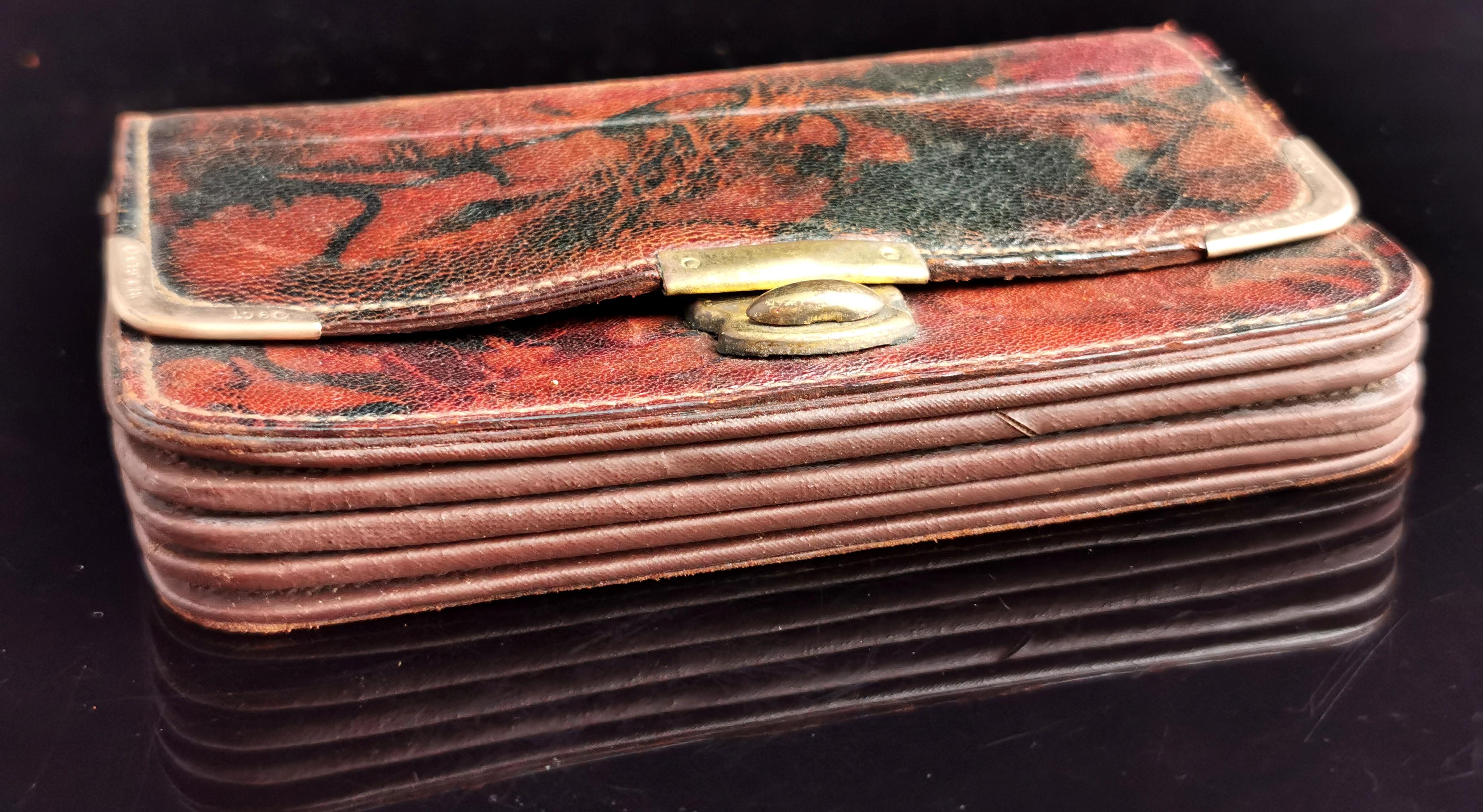 Vintage Marbled leather purse, Wallet, Rolled gold  4