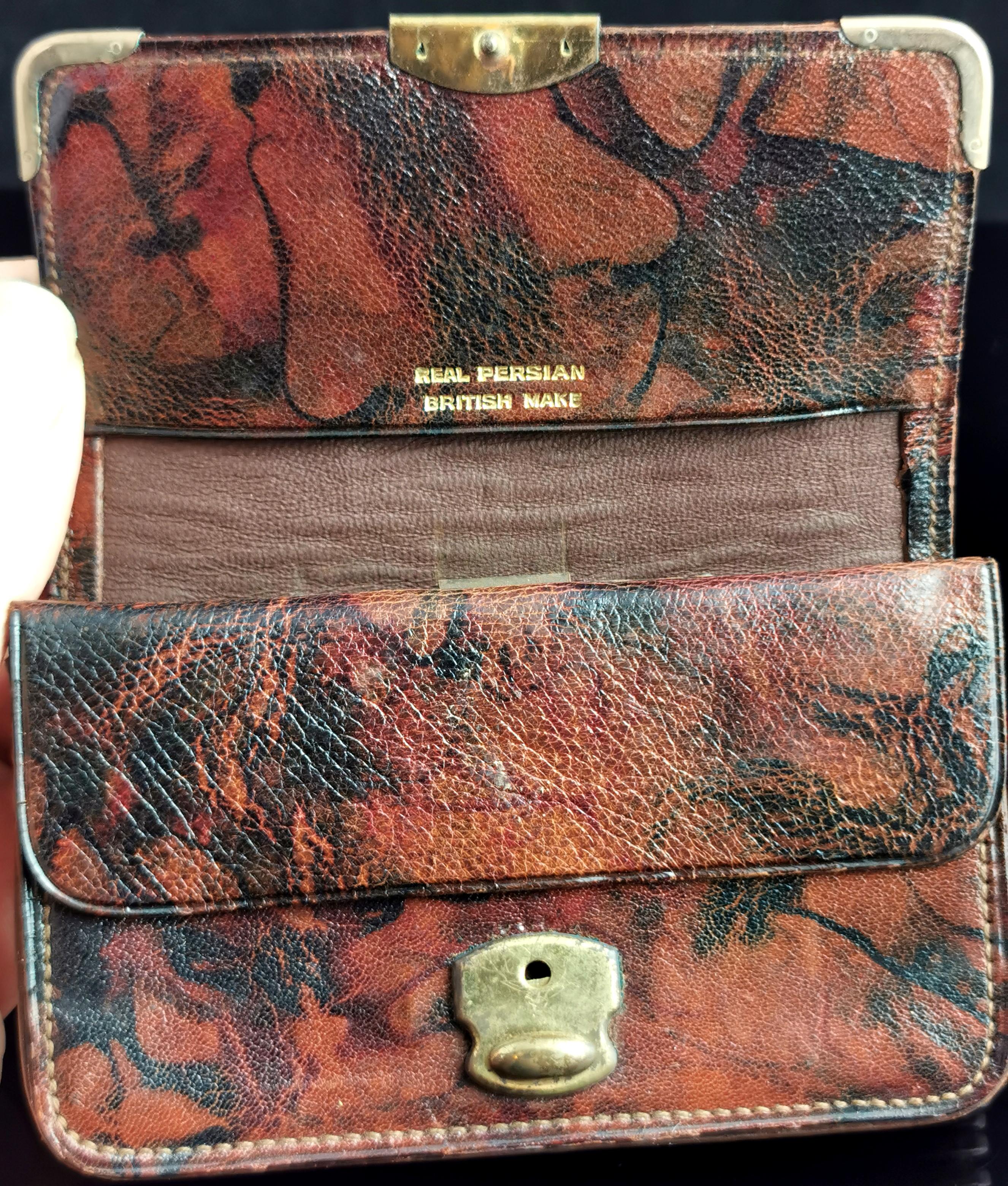 Vintage Marbled leather purse, Wallet, Rolled gold  1