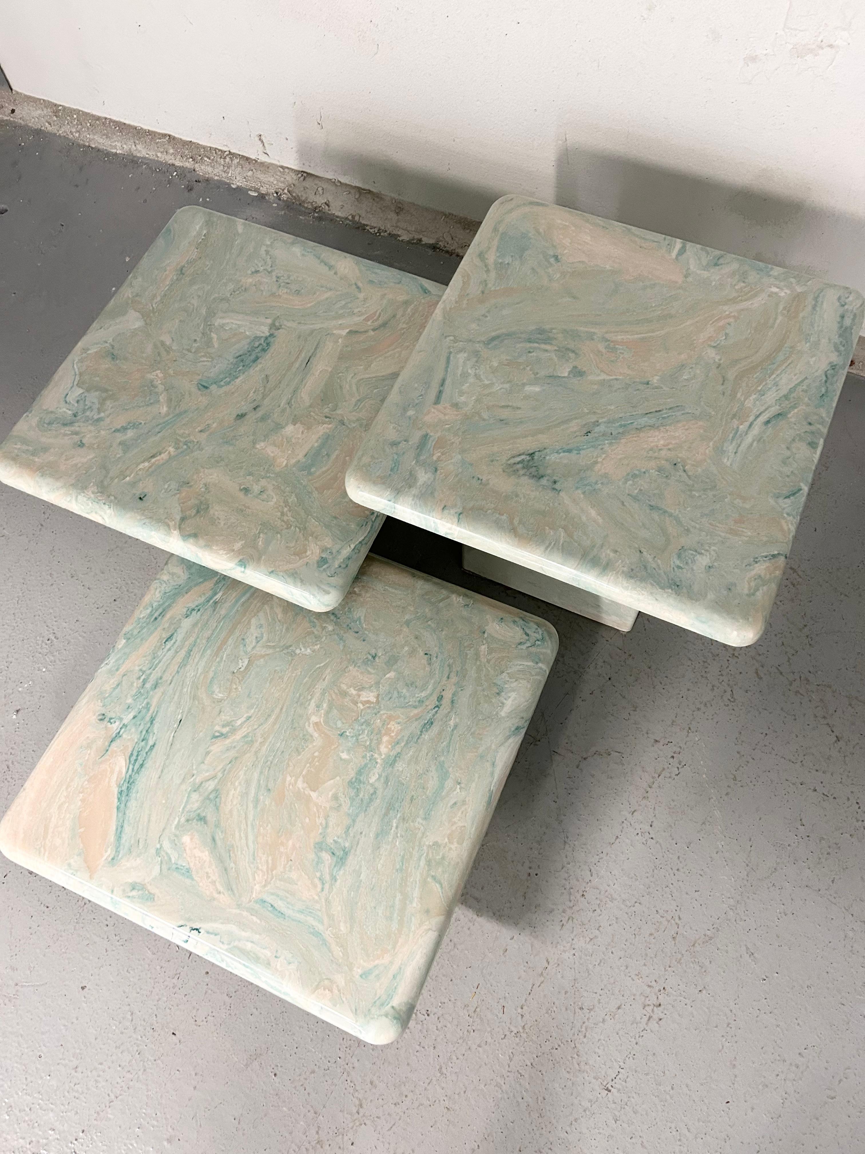 Unknown Vintage Marbled Tiered Coffee Table Set