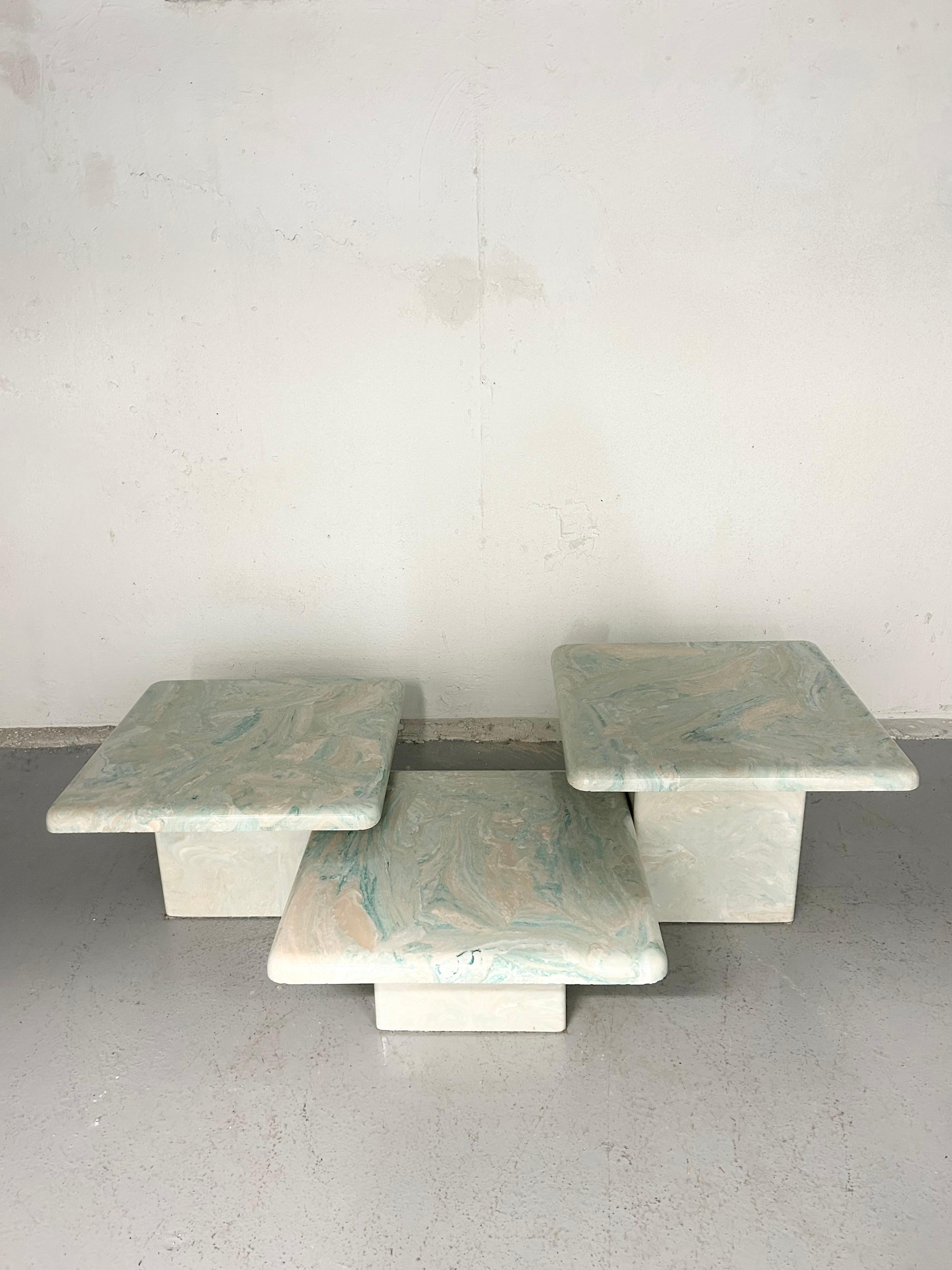 Late 20th Century Vintage Marbled Tiered Coffee Table Set