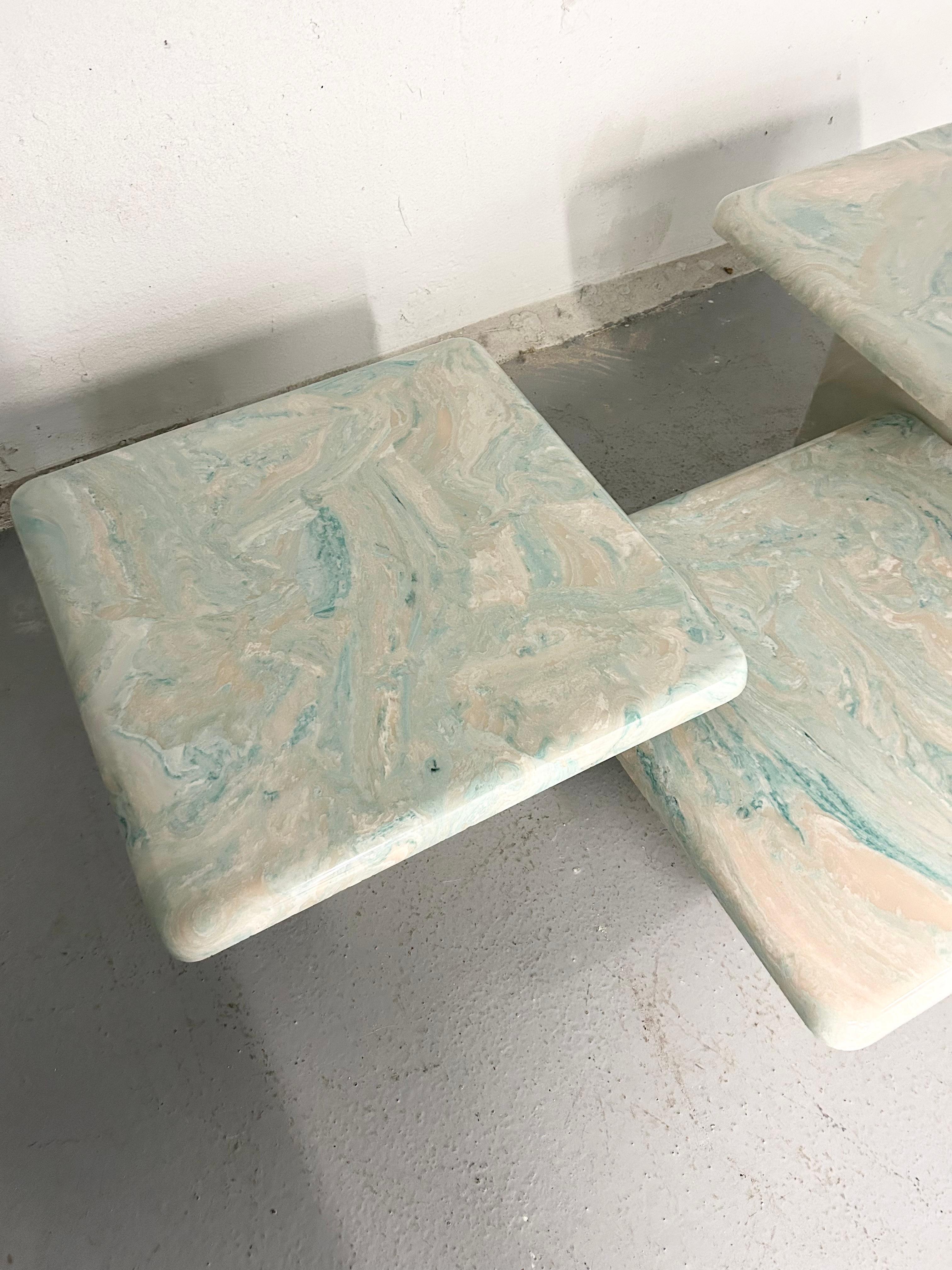 Vintage Marbled Tiered Coffee Table Set 2