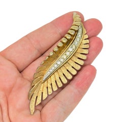 Vintage MARBOUX signed gold tone rhinestones leaf designer brooch