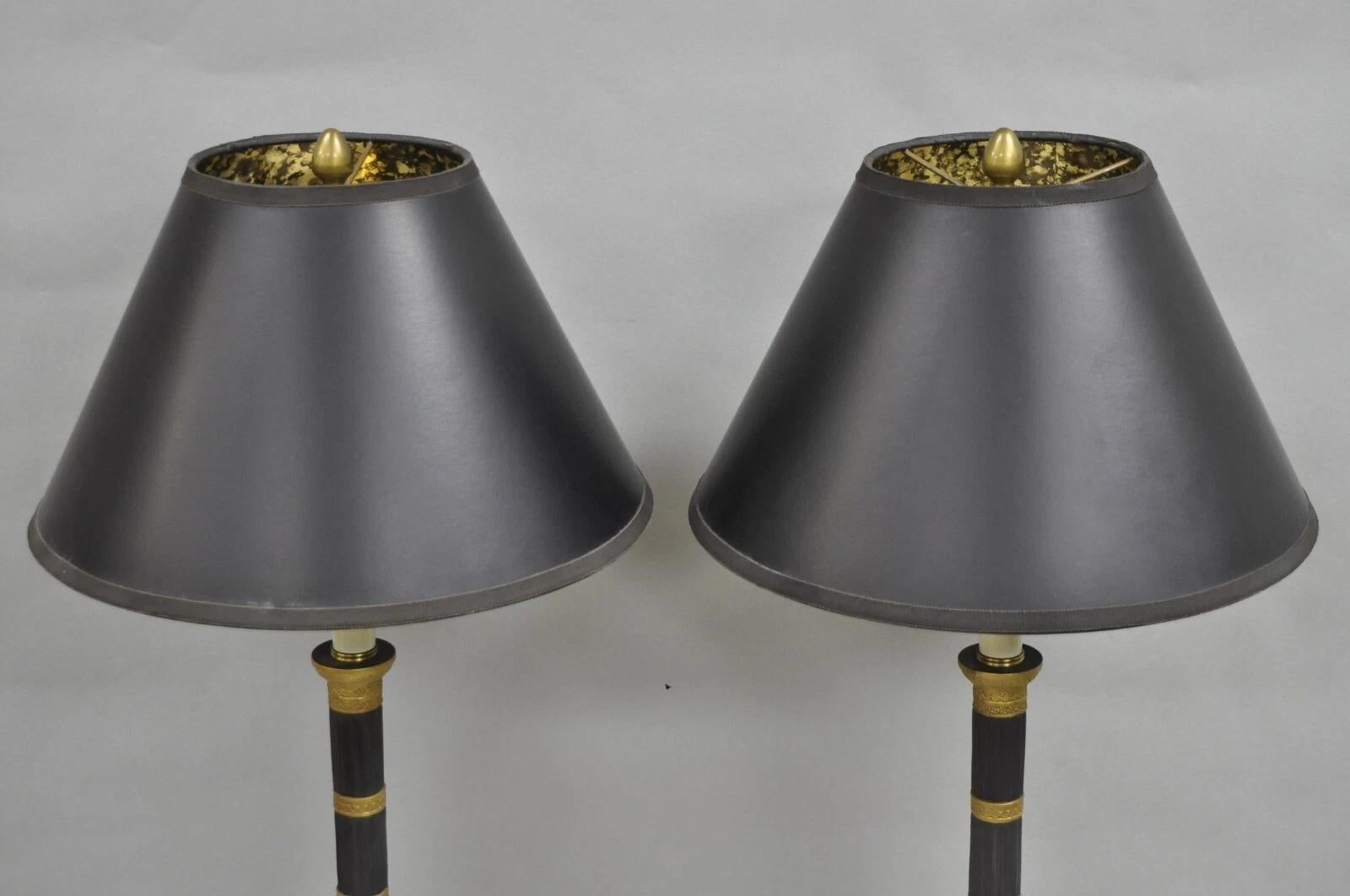 Vintage Marbro French Empire Porcelain Bouillotte Candlestick Table Lamps Pair For Sale 1